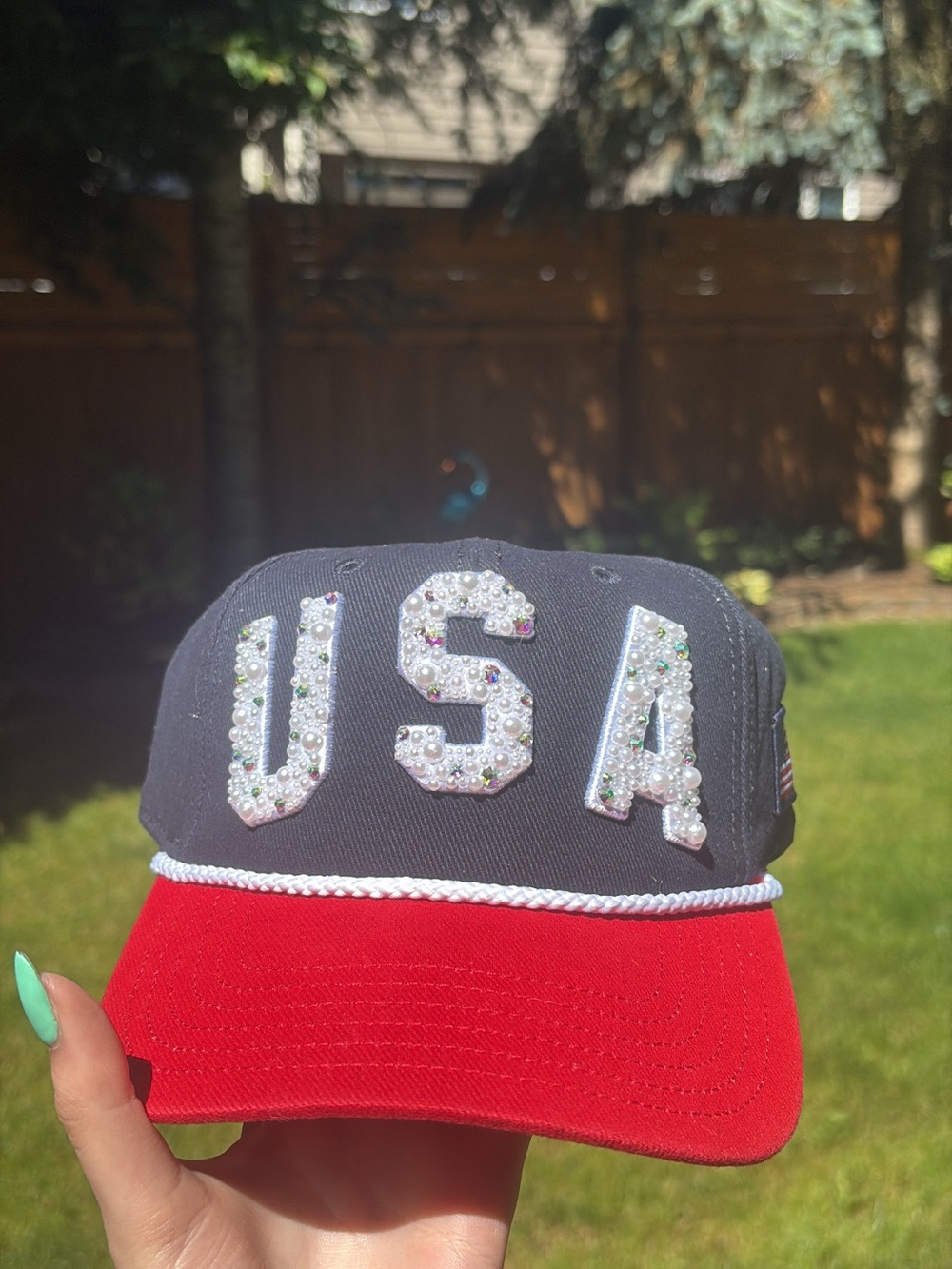 Embellished USA Hat in Black & Red